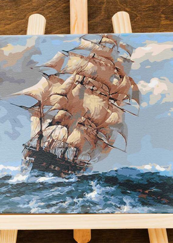 Malowanie po numerach – Statek na falach – 40×50 rama
