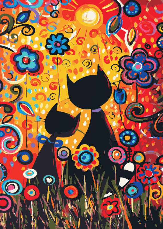 Malowanie po numerach – Koty w bajce – 40×50 rama