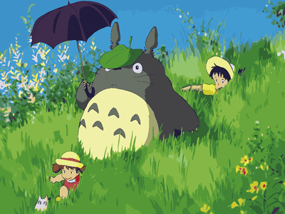 Malowanie po numerach – Totoro i dzieci – 30×40 rama