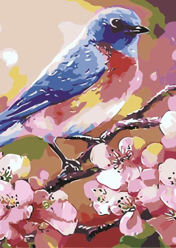 Malowanie po numerach – Wiosenny ptaszek – 40×50 rama